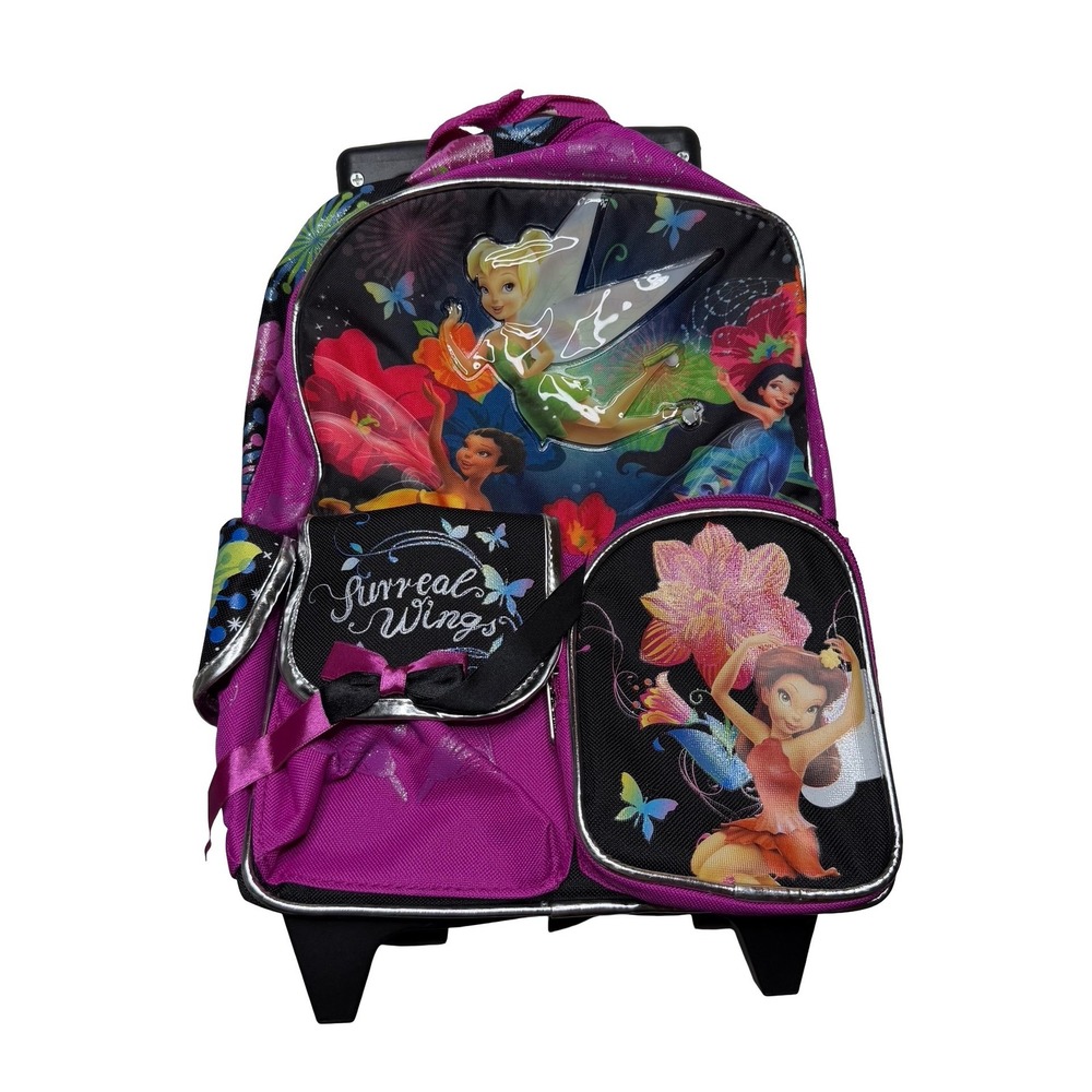 Disney Tinkerbell kids girls kindergarten school rolling wheels backpack 12"